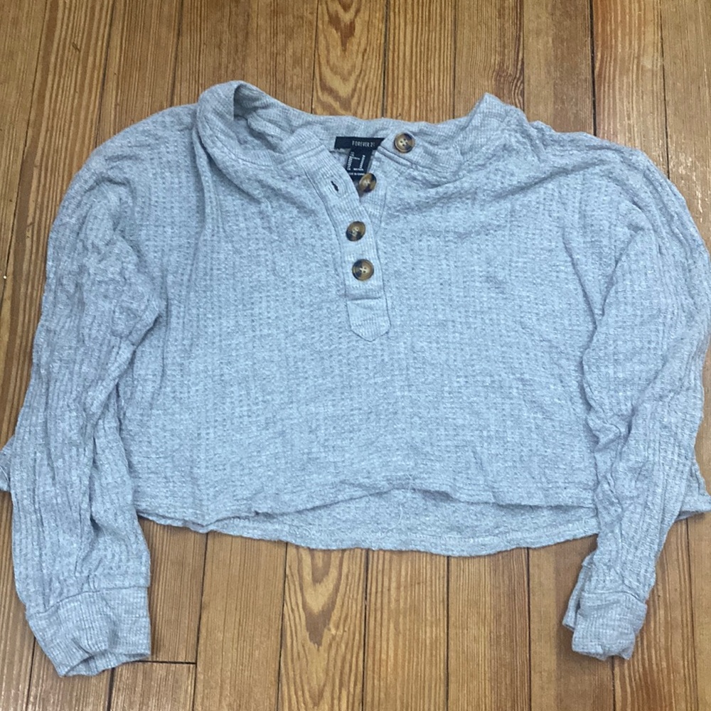 Forever 21 long sleeve button cropped  shirt